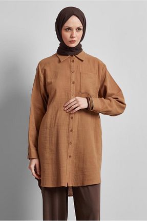 تونیک حجاب قهوه ای زنانه %100 پنبه Alvina - کد 922970084