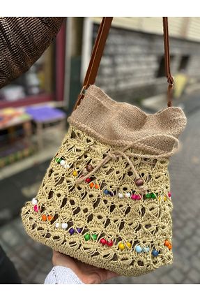کیف دوشی قهوه ای زنانه حصیر Örgü Hobi Market - کد 130992506