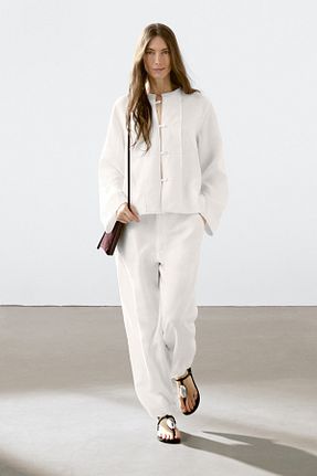 شلوار سفید زنانه کتان Massimo Dutti - کد 922985475