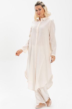 تونیک حجاب بژ زنانه %100 پنبه Eliş Şile Bezi - کد 92947299