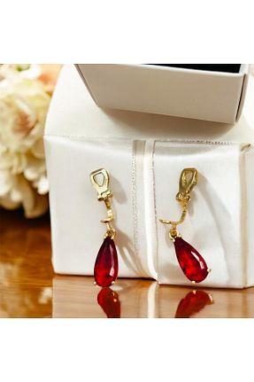 گوشواره جواهر قرمز کلیپس دار 1PARÇAMAVİ - کد 922590964