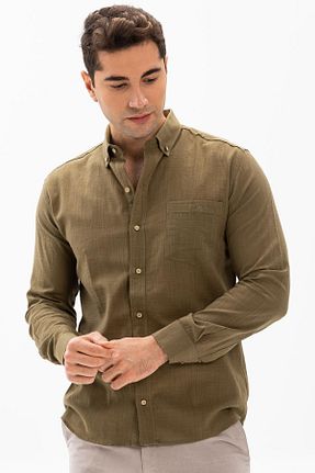 پیراهن خاکی مردانه اسلیم فیت Eliş Şile Bezi - کد 92961011