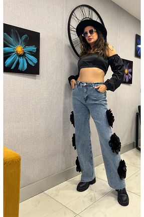 شلوار آبی زنانه پاچه ساده Butik - کد 923014007