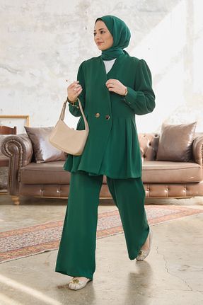 ست بالاتنه و پائین تنه حجاب سبز زنانه رگولار VAVİNOR - کد 810749209