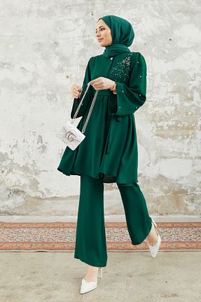 ست بالاتنه و پائین تنه حجاب سبز زنانه رگولار VAVİNOR - کد 703408398