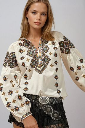 بلوز سفید زنانه طرح دار VAGGON - کد 922733276