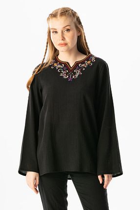 بلوز مشکی زنانه ساده Eliş Şile Bezi - کد 824853481