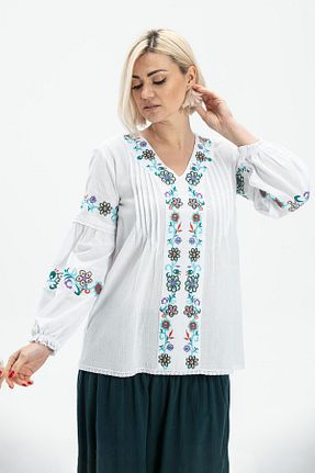 بلوز حجاب سفید زنانه پنبه ای Eliş Şile Bezi - کد 247106100