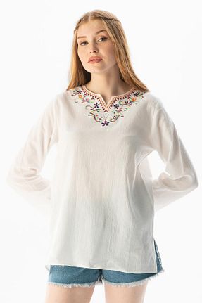 بلوز سفید زنانه ساده Eliş Şile Bezi - کد 824853450