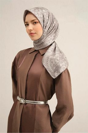 روسری طوسی کرپ ساتن ابریشم Armine - کد 901951107
