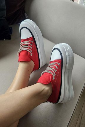 کفش اسنیکر قرمز زنانه بند دار TOPUKLA - کد 923236122