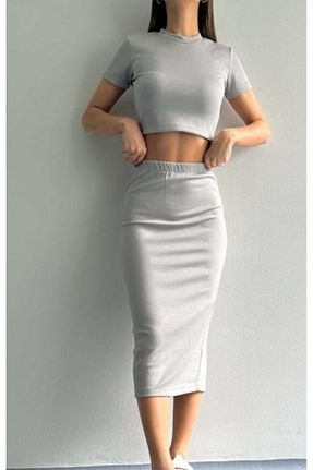 ست بالاتنه و پائین تنه طوسی زنانه بافت WİNEFOAM - کد 923219905