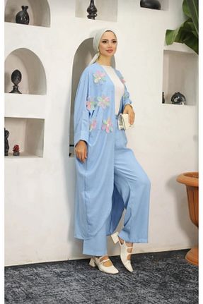 ست بالاتنه و پائین تنه آبی زنانه بافتنی MEHRA - کد 923218304