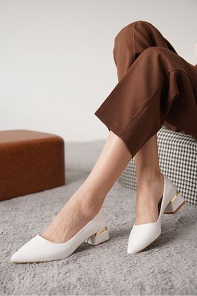 کفش پاشنه بلند کلاسیک سفید زنانه چرم Moda Değirmeni - کد 923282588