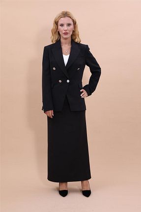 کت و شلوار مشکی زنانه یقه کتی ÖNDER ÖZSOY - کد 924051404