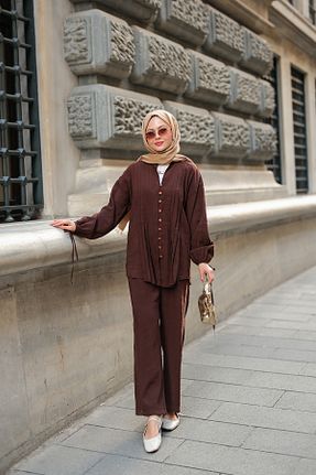 ست بالاتنه و پائین تنه قهوه ای زنانه بافتنی LOCCO - کد 923315323