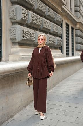 ست بالاتنه و پائین تنه قهوه ای زنانه بافتنی LOCCO - کد 923315323