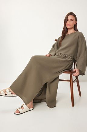 ست بالاتنه و پائین تنه خاکی زنانه بافتنی Lovelyİstanbul - کد 923485799
