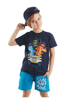 ست بالاتنه و پائین تنه آبی بچه گانه بافتنی Denokids - کد 637327119