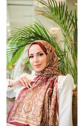 روسری زرشکی پلی استر efdal şal eşarp - کد 857601258