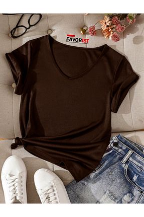 تیشرت قهوه ای زنانه اورسایز Tarzsokak - کد 924335284