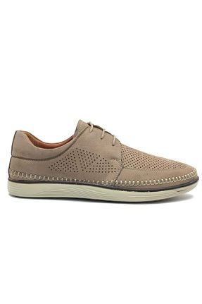کفش کژوال بژ مردانه چرم خالص Kids Club Shoes - کد 922010752