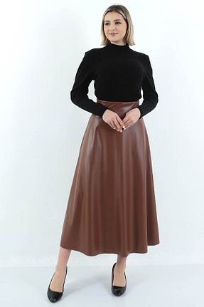دامن قهوه ای زنانه چرم مصنوعی WAYS - کد 476029965