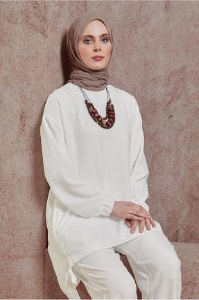 ست بالاتنه و پائین تنه حجاب سفید زنانه رگولار Alvina - کد 820373130