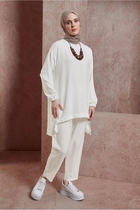 ست بالاتنه و پائین تنه حجاب سفید زنانه رگولار Alvina - کد 820373130