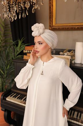 کلاه و ابایا سفید زنانه مخلوط پلی استر H HİJAB CENTER - کد 924319703