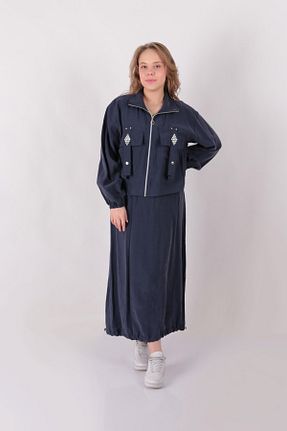 ست بالاتنه و پائین تنه سرمه ای زنانه بافتنی Aynaz - کد 921671273