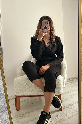 ست بالاتنه و پائین تنه مشکی زنانه بافتنی hüler - کد 921355306