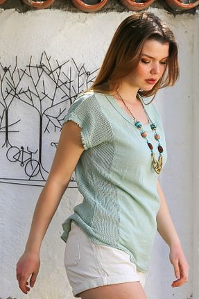 بلوز فیروزه ای زنانه رگولار Chiccy - کد 921686270