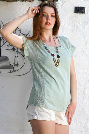 بلوز فیروزه ای زنانه رگولار Chiccy - کد 921686270
