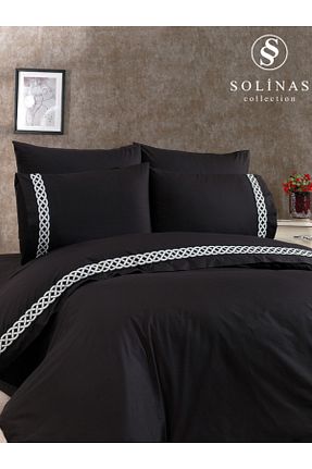 روتختی دونفره مشکی پنبه - ساتن Solinas Collection - کد 809900552