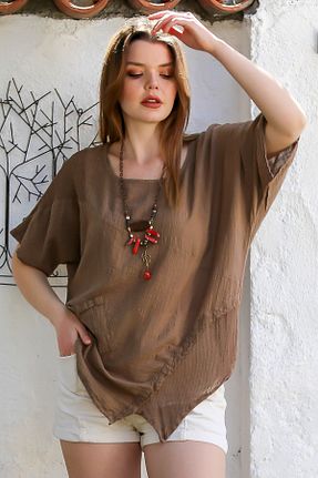 بلوز قهوه ای زنانه هندسی Chiccy - کد 921686230