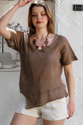 بلوز قهوه ای زنانه هندسی Chiccy - کد 921686263