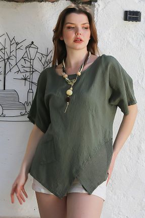 بلوز خاکی زنانه هندسی Chiccy - کد 921686277