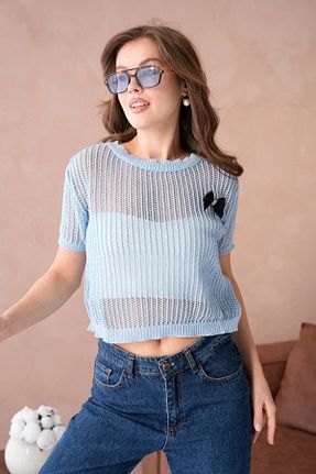 بلوز آبی زنانه بافت دار Park Karon - کد 921701355