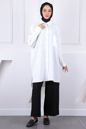 تونیک حجاب سفید زنانه مخلوط پلی استر İmajButik - کد 921758661