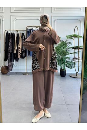 ست بالاتنه و پائین تنه قهوه ای زنانه بافتنی Ghisa - کد 921758013
