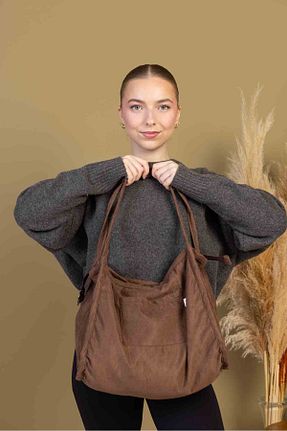 کیف دوشی قهوه ای زنانه پارچه ای fluffy - کد 723806114