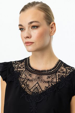 بلوز مشکی زنانه طرح دار Ekol - کد 921776695