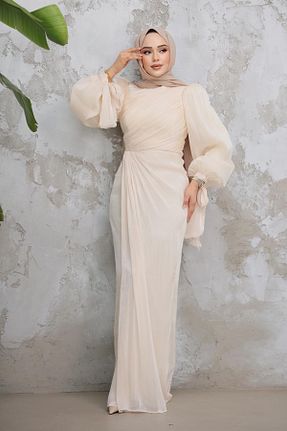 لباس مجلسی حجاب بژ زنانه یقه ایستاده Neva Style - کد 921778099