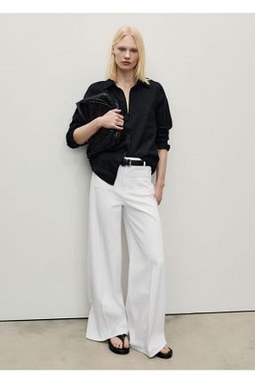 شلوار جین سفید زنانه رگولار MANGO - کد 921776725
