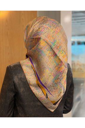 روسری بژ کرپ ساتن ابریشم Aker - کد 921818118