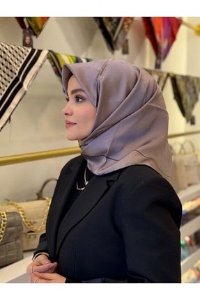 روسری بژ کرپ ساتن ابریشم Aker - کد 921822763