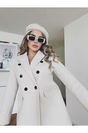 پالتو پشمی بارداری سفید زنانه مخملی MYGİYİMİSTANBUL - کد 921853490