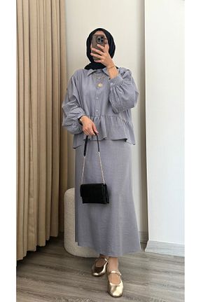 ست بالاتنه و پائین تنه حجاب طوسی زنانه رگولار MERİÇ BOUTİQUE - کد 921860026