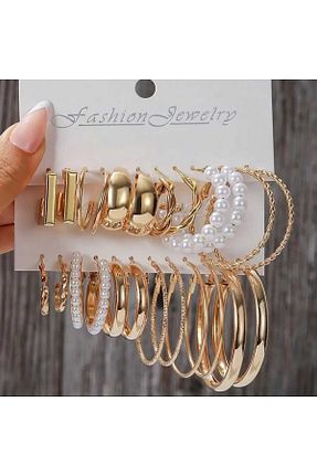 گوشواره جواهر زرد حلقه FASHİON JEWELRY - کد 921867043